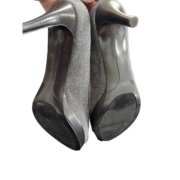 Nine West Black Grey Heel Pumps Button Detail Striped Womens Size 8 - Picture 9 of 11